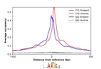 ChIP-Exo-Seq composite graph for Anti-YY1 (HPA001119, Lot B115417) tested in K562 cells. Strand-specific reads (blue: forward, red: reverse) and IgG controls (black: forward, grey: reverse) are plotted against the distance from a composite set of reference binding sites. The antibody exhibits robust target enrichment compared to a non-specific IgG control and precisely reveals its structural organization around the binding site. Data generated by Prof. B. F. Pugh´s Lab at Cornell University.