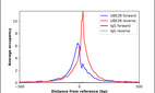 ChIP-Exo-Seq composite graph for Anti-UBE2B (HPA003875, Lot A117093) tested in K562 cells. Strand-specific reads (blue: forward, red: reverse) and IgG controls (black: forward, grey: reverse) are plotted against the distance from a composite set of reference binding sites. The antibody exhibits robust target enrichment compared to a non-specific IgG control and precisely reveals its structural organization around the binding site. Data generated by Prof. B. F. Pugh´s Lab at Cornell University.