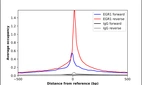 ChIP-Exo-Seq composite graph for Anti-EGR1 (HPA029938, Lot 000050554) tested in K562 cells. Strand-specific reads (blue: forward, red: reverse) and IgG controls (black: forward, grey: reverse) are plotted against the distance from a composite set of reference binding sites. The antibody exhibits robust target enrichment compared to a non-specific IgG control and precisely reveals its structural organization around the binding site. Data generated by Prof. B. F. Pugh´s Lab at Cornell University.