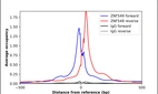 ChIP-Exo-Seq composite graph for Anti-ZNF549 (HPA039511, Lot R36151) tested in K562 cells. Strand-specific reads (blue: forward, red: reverse) and IgG controls (black: forward, grey: reverse) are plotted against the distance from a composite set of reference binding sites. The antibody exhibits robust target enrichment compared to a non-specific IgG control and precisely reveals its structural organization around the binding site. Data generated by Prof. B. F. Pugh´s Lab at Cornell University.
