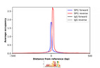 ChIP-Exo-Seq composite graph for Anti-SPI1 (HPA044653, Lot 000019651) tested in GM12878 cells. Strand-specific reads (blue: forward, red: reverse) and IgG controls (black: forward, grey: reverse) are plotted against the distance from a composite set of reference binding sites. The antibody exhibits robust target enrichment compared to a non-specific IgG control and precisely reveals its structural organization around the binding site. Data generated by Prof. B. F. Pugh´s Lab at Cornell University.