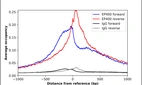ChIP-Exo-Seq composite graph for Anti-EP400 (HPA049013, Lot R58974) tested in K562 cells. Strand-specific reads (blue: forward, red: reverse) and IgG controls (black: forward, grey: reverse) are plotted against the distance from a composite set of reference binding sites. The antibody exhibits robust target enrichment compared to a non-specific IgG control and precisely reveals its structural organization around the binding site. Data generated by Prof. B. F. Pugh´s Lab at Cornell University.