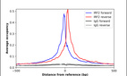 ChIP-Exo-Seq composite graph for Anti-IRF2 (HPA057327, Lot R80548) tested in K562 cells. Strand-specific reads (blue: forward, red: reverse) and IgG controls (black: forward, grey: reverse) are plotted against the distance from a composite set of reference binding sites. The antibody exhibits robust target enrichment compared to a non-specific IgG control and precisely reveals its structural organization around the binding site. Data generated by Prof. B. F. Pugh´s Lab at Cornell University.