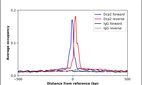 ChIP-Exo-Seq composite graph for Anti-DCP2 (HPA057676, Lot R80862) tested in K562 cells. Strand-specific reads (blue: forward, red: reverse) and IgG controls (black: forward, grey: reverse) are plotted against the distance from a composite set of reference binding sites. The antibody exhibits robust target enrichment compared to a non-specific IgG control and precisely reveals its structural organization around the binding site. Data generated by Prof. B. F. Pugh´s Lab at Cornell University.