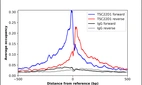 ChIP-Exo-Seq composite graph for Anti-TSC22D1 (HPA077414, Lot 000043067) tested in K562 cells. Strand-specific reads (blue: forward, red: reverse) and IgG controls (black: forward, grey: reverse) are plotted against the distance from a composite set of reference binding sites. The antibody exhibits robust target enrichment compared to a non-specific IgG control and precisely reveals its structural organization around the binding site. Data generated by Prof. B. F. Pugh´s Lab at Cornell University.