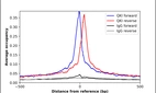 ChIP-Exo-Seq composite graph for Anti-QKI (HPA019123, Lot 000033743) tested in K562 cells. Strand-specific reads (blue: forward, red: reverse) and IgG controls (black: forward, grey: reverse) are plotted against the distance from a composite set of reference binding sites. The antibody exhibits robust target enrichment compared to a non-specific IgG control and precisely reveals its structural organization around the binding site. Data generated by Prof. B. F. Pugh´s Lab at Cornell University.