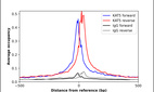 ChIP-Exo-Seq composite graph for Anti-KAT5 (HPA074328, Lot R109764) tested in K562 cells. Strand-specific reads (blue: forward, red: reverse) and IgG controls (black: forward, grey: reverse) are plotted against the distance from a composite set of reference binding sites. The antibody exhibits robust target enrichment compared to a non-specific IgG control and precisely reveals its structural organization around the binding site. Data generated by Prof. B. F. Pugh´s Lab at Cornell University.