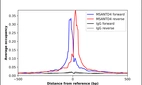 ChIP-Exo-Seq composite graph for Anti-MSANTD4 (HPA014411, Lot R05506) tested in K562 cells. Strand-specific reads (blue: forward, red: reverse) and IgG controls (black: forward, grey: reverse) are plotted against the distance from a composite set of reference binding sites. The antibody exhibits robust target enrichment compared to a non-specific IgG control and precisely reveals its structural organization around the binding site. Data generated by Prof. B. F. Pugh's Lab at Cornell University.