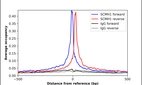 ChIP-Exo-Seq composite graph for Anti-SCMH1 (HPA053292, Lot R71100) tested in K562 cells. Strand-specific reads (blue: forward, red: reverse) and IgG controls (black: forward, grey: reverse) are plotted against the distance from a composite set of reference binding sites. The antibody exhibits robust target enrichment compared to a non-specific IgG control and precisely reveals its structural organization around the binding site. Data generated by Prof. B. F. Pugh's Lab at Cornell University.