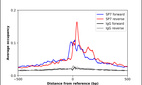 ChIP-Exo-Seq composite graph for Anti-SP7 (HPA063202, Lot 000023209) tested in K562 cells. Strand-specific reads (blue: forward, red: reverse) and IgG controls (black: forward, grey: reverse) are plotted against the distance from a composite set of reference binding sites. The antibody exhibits robust target enrichment compared to a non-specific IgG control and precisely reveals its structural organization around the binding site. Data generated by Prof. B. F. Pugh's Lab at Cornell University.