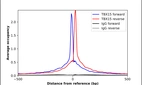 ChIP-Exo-Seq composite graph for Anti-TBX15 (HPA052245, Lot 000020646) tested in K562 cells. Strand-specific reads (blue: forward, red: reverse) and IgG controls (black: forward, grey: reverse) are plotted against the distance from a composite set of reference binding sites. The antibody exhibits robust target enrichment compared to a non-specific IgG control and precisely reveals its structural organization around the binding site. Data generated by Prof. B. F. Pugh´s Lab at Cornell University.